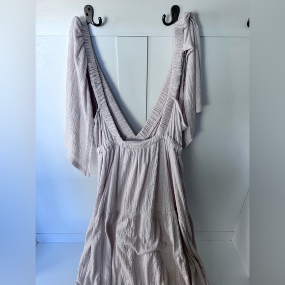 Free People La La Maxi Dress FP Beach Beige Flutter Sleeve Open Back - Size S - Picture 4 of 7